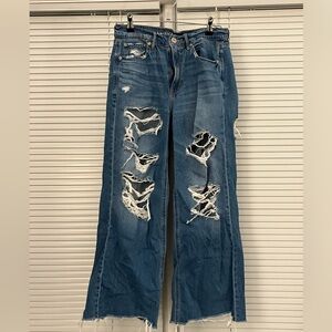 American Eagle Outfitters Distressed Blue Flare Jeans